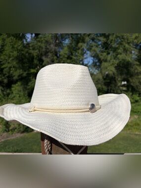 NEW Toby Keith Softly Structured Ivory Cowboy Hat Beaded Neck String One Size